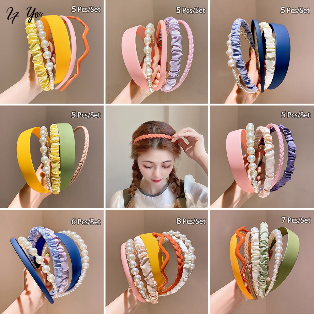 Set 8 băng đô đính ngọc trai đầy màu sắc thời trang hàn quốc cho nữ
