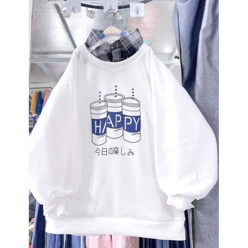 Áo nỉ happy cổ sơ mi
