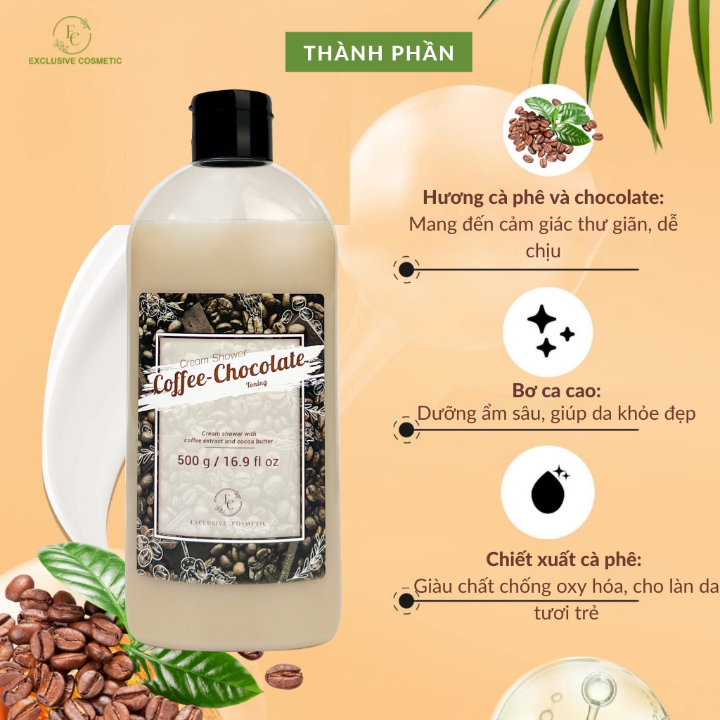 Sữa tắm chiết xuất cà phê & Chocolate EXCLUSIVE COSMETIC Cream Shower Coffee Chocolate 500ml