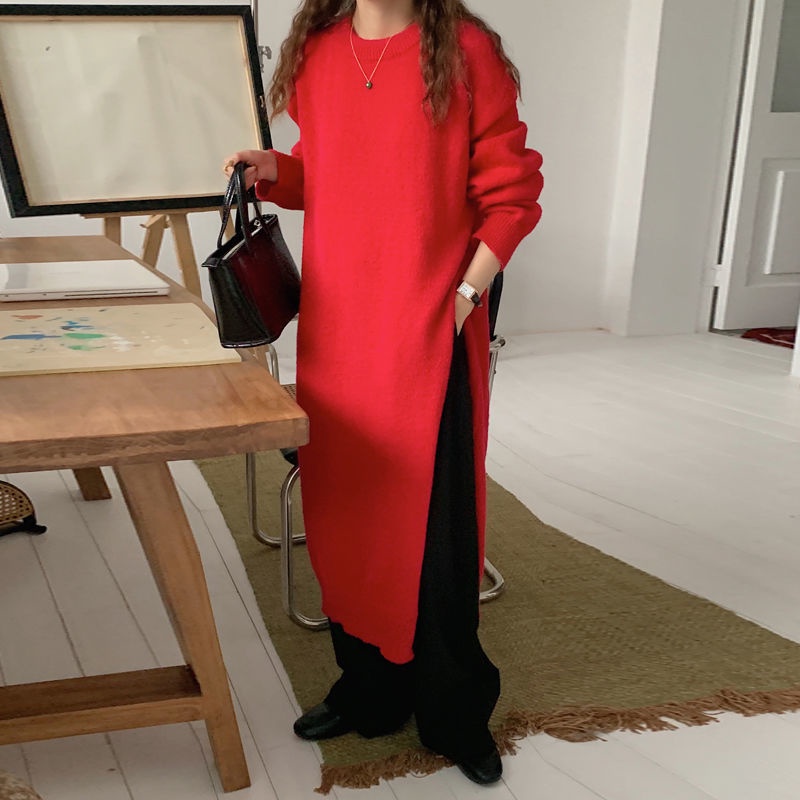 Áo Sweater Dệt Kim Dáng Rộng Dài Qua Gối Phong Cách Hàn Quốc Thời Trang Mùa Đông 2022 Mới