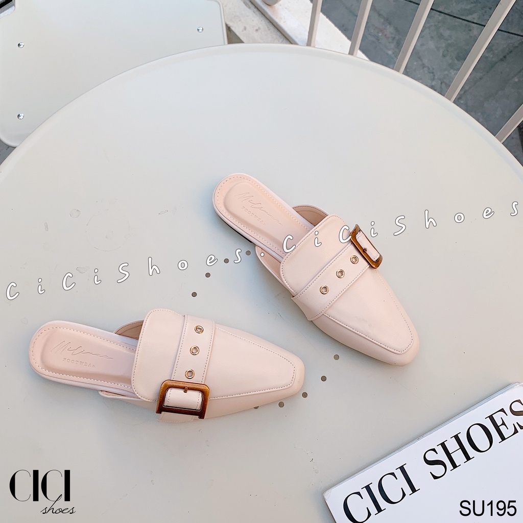 Giày sục nữ CiCi Shoes, dép sục da mũi thon đai lỗ ngang khoá D đồng - SU195