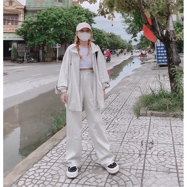 [ ẢNH THẬT ] SET ÁO KHOÁC + QUẦN ỐNG RỘNG XÁM THỂ THAO ULZZANG FORM RỘNG | BigBuy360 - bigbuy360.vn