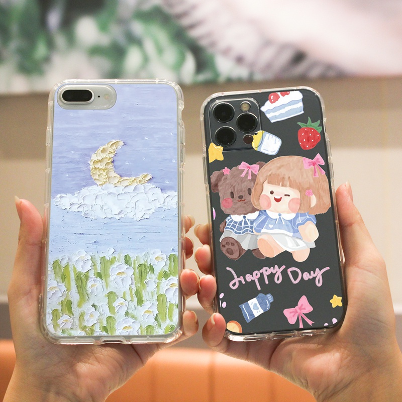 Ốp lưng iphone Ốp điện thoại SUNTAIHO TPU viền vuông hình mặt trăng sơn dầu cho iPhone 13 12 11 Pro Max X XS Max XR 8 7 6 6S Plus