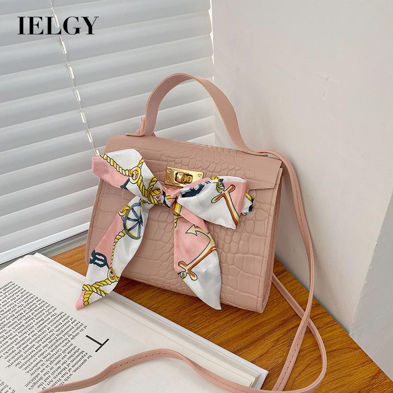 Túi đeo chéo IELGY đính nơ bằng vải lụa thời trang đường phố dành cho nữ