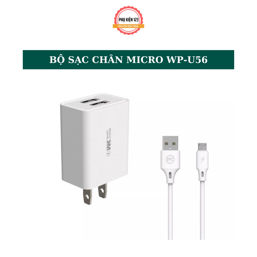 Bộ sạc nhanh 2 cổng usb Wekome WP-U56 chân Micro,Type c,I