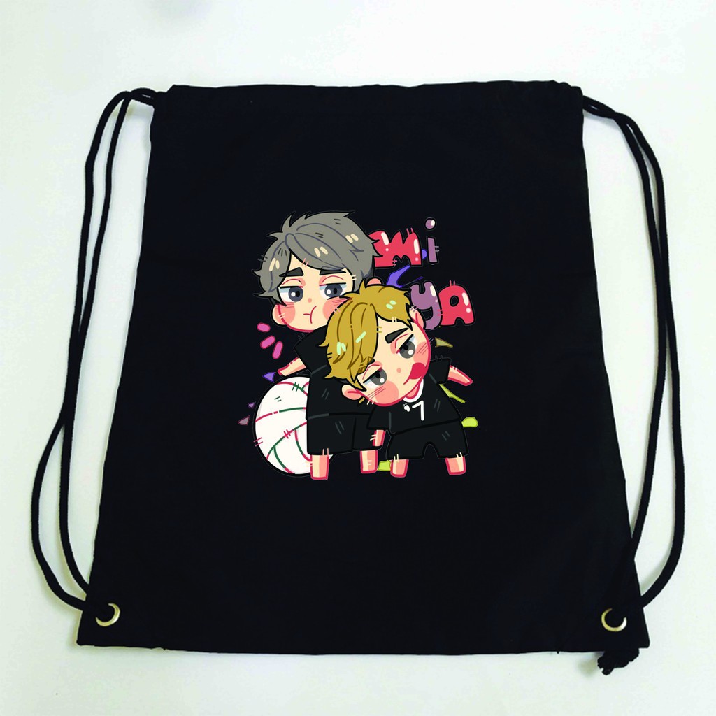 Balo dây rút đen in hình HAIKYUU!! Vua Bóng Chuyền anime chibi túi rút đi học xinh xắn thời trang