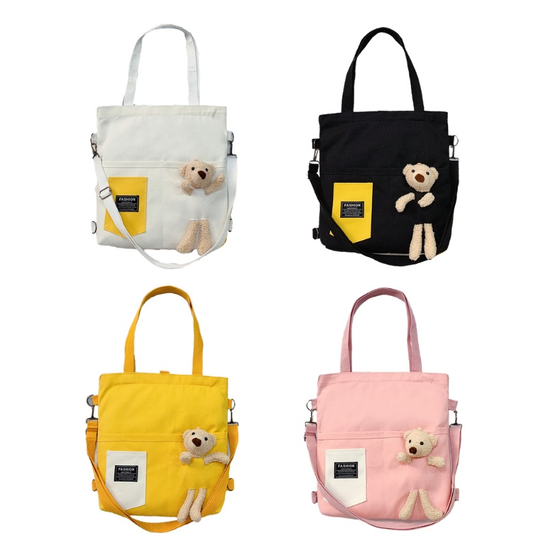 Túi Đeo Chéo Vải Bố Hình Gấu Bông Đáng Yêu