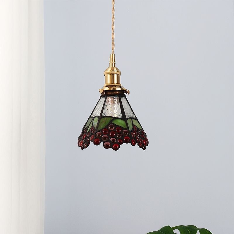 Đèn treo trần nhà bằng đồng thau và kính phong cách Retro Nhật Bản