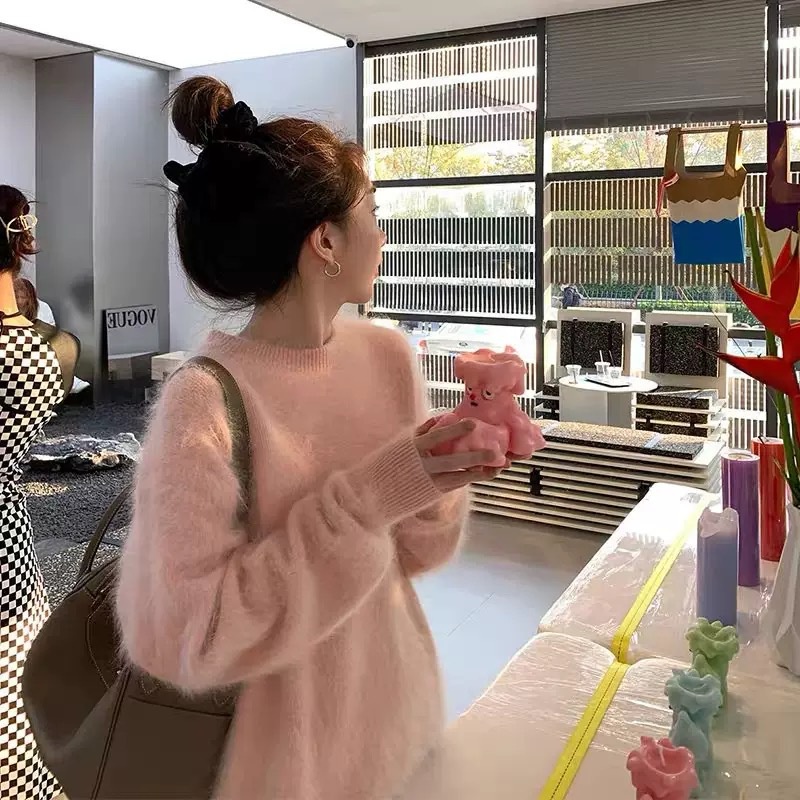 Áo len lông cừu DIDIKA cổ tròn màu xanh dương mềm mại phong cách Hàn Quốc cho nữ