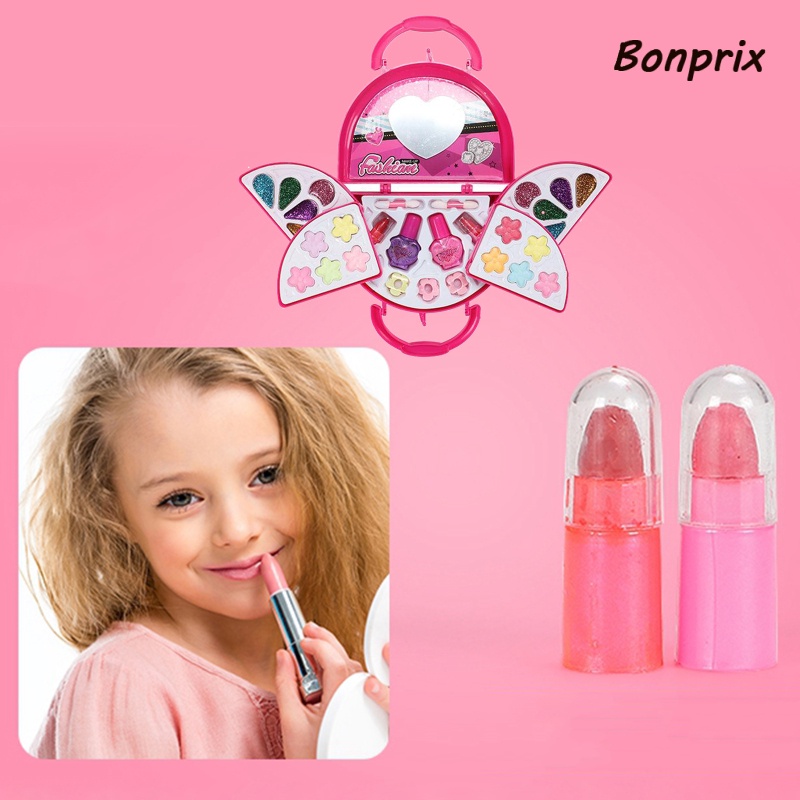 [Hàng mới về] Bộ mỹ phẩm đồ chơi bảng phấn mắt kem lót sơn móng tay son môi rửa được không độc hại có gương cho bé gái