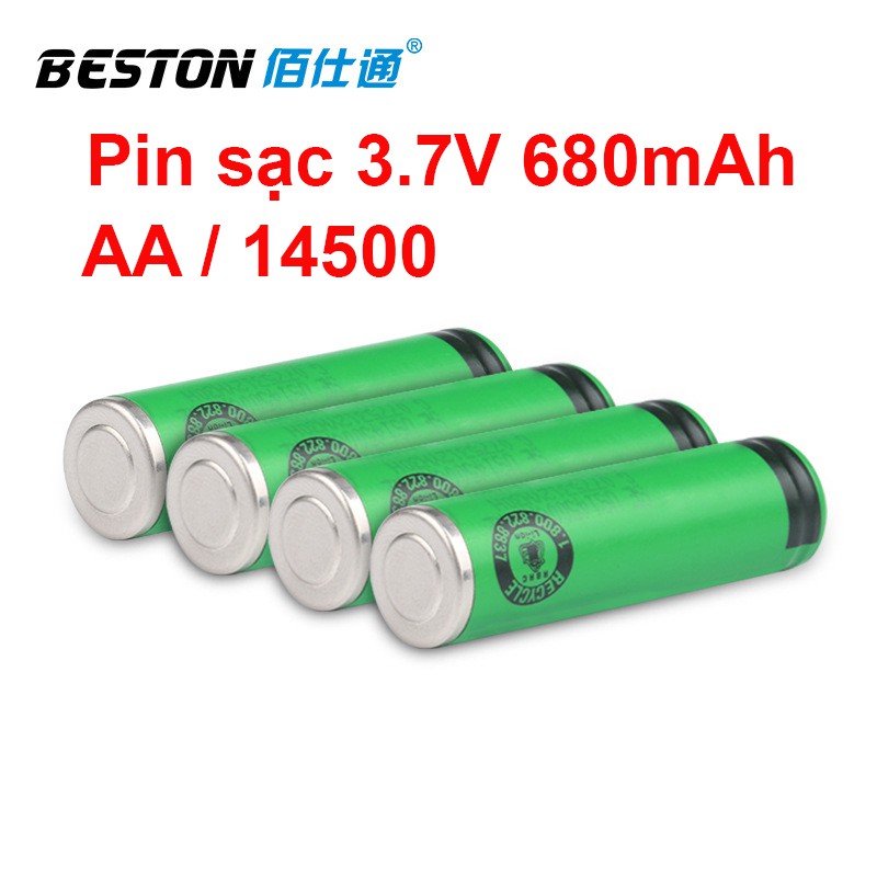 Pin sạc 14500 lithium 3.7V 680mAh Beston, Pin sạc AA 3,7V dùng cho đèn pin, Dung lượng thật 680mAh