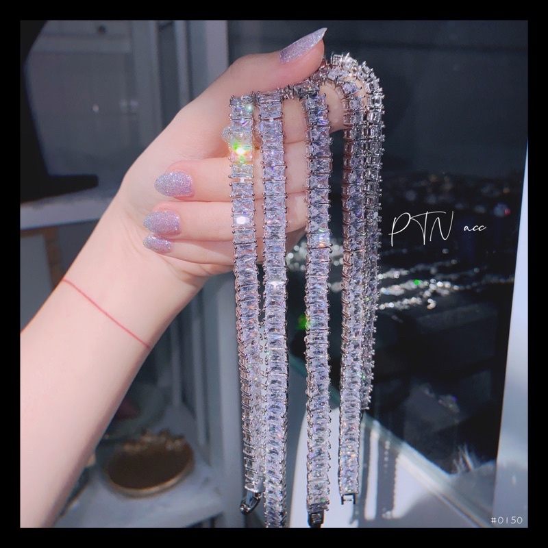 Lắc tay xi bạch kim đính full đá paget vuông cao cấp sáng long lanh, cắt size theo yêu cầu . PTNACC