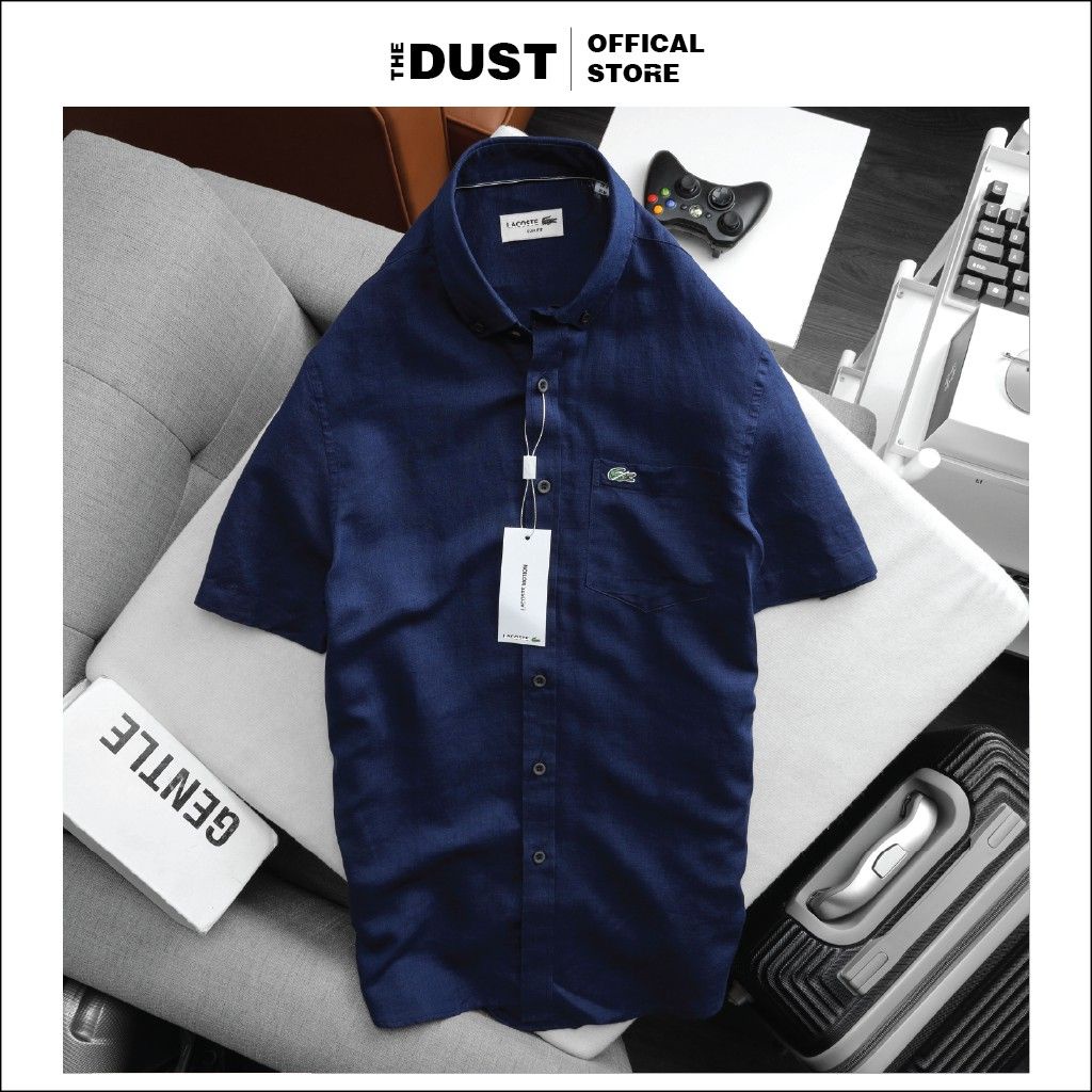 Áo sơ mi nam ngắn tay vải đũi LCT form slim fit, Sơ mi nam công sở chất liệu linen nhẹ cao cấp