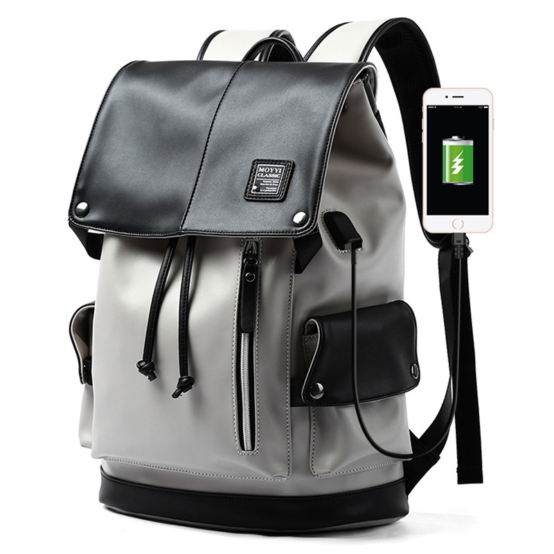 Balo da nam PU đựng laptop 15.6 inch chống thấm nước phong cách công sở dành cho nam backpack