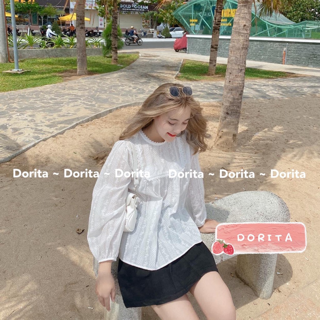Áo sơ mi trắng cổ tròn viền ren họa tiết nổi Áo sơ mi ren hàng Quảng Châu - Dorita Boutique | BigBuy360 - bigbuy360.vn
