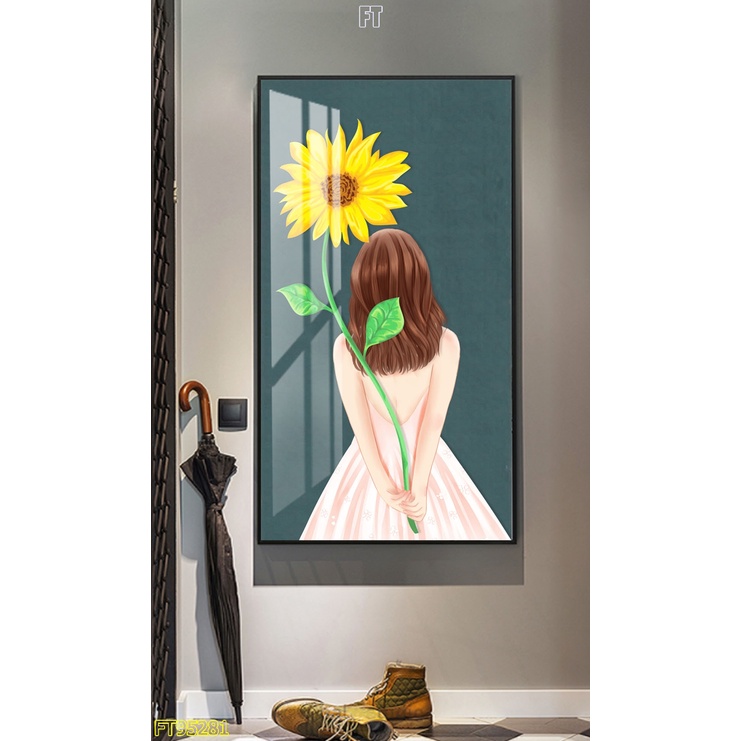 Tranh treo tường - Tranh cô gái nghệ thuật, chất liệu Laminate tráng gương, kích thước 30x60cm