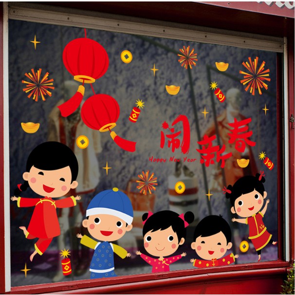Decal trang trí tết - Các Bé tưng bừng đón Năm mới