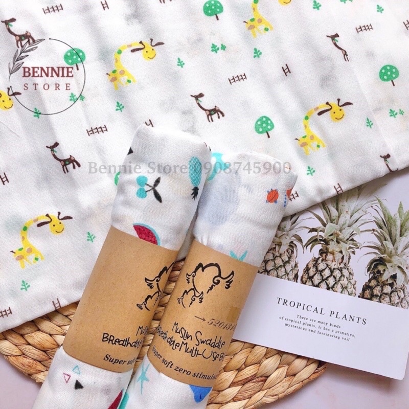 Khăn tắm xô muslin swaddle  (1m2 x 1m2) BENNIE STORE Khăn tắm cỡ lớn vải xô quấn bé