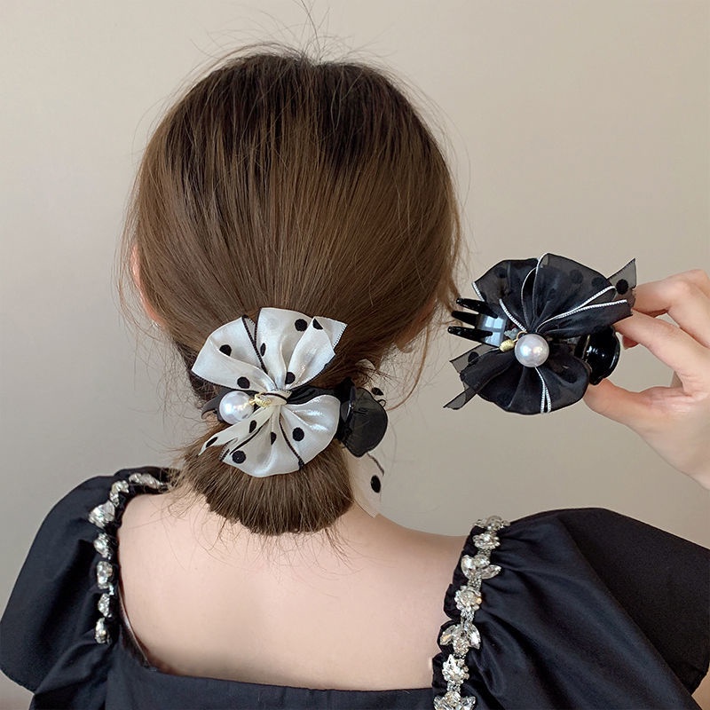 Kẹp Tóc Nơ Trắng Đen Cho Bé Gái