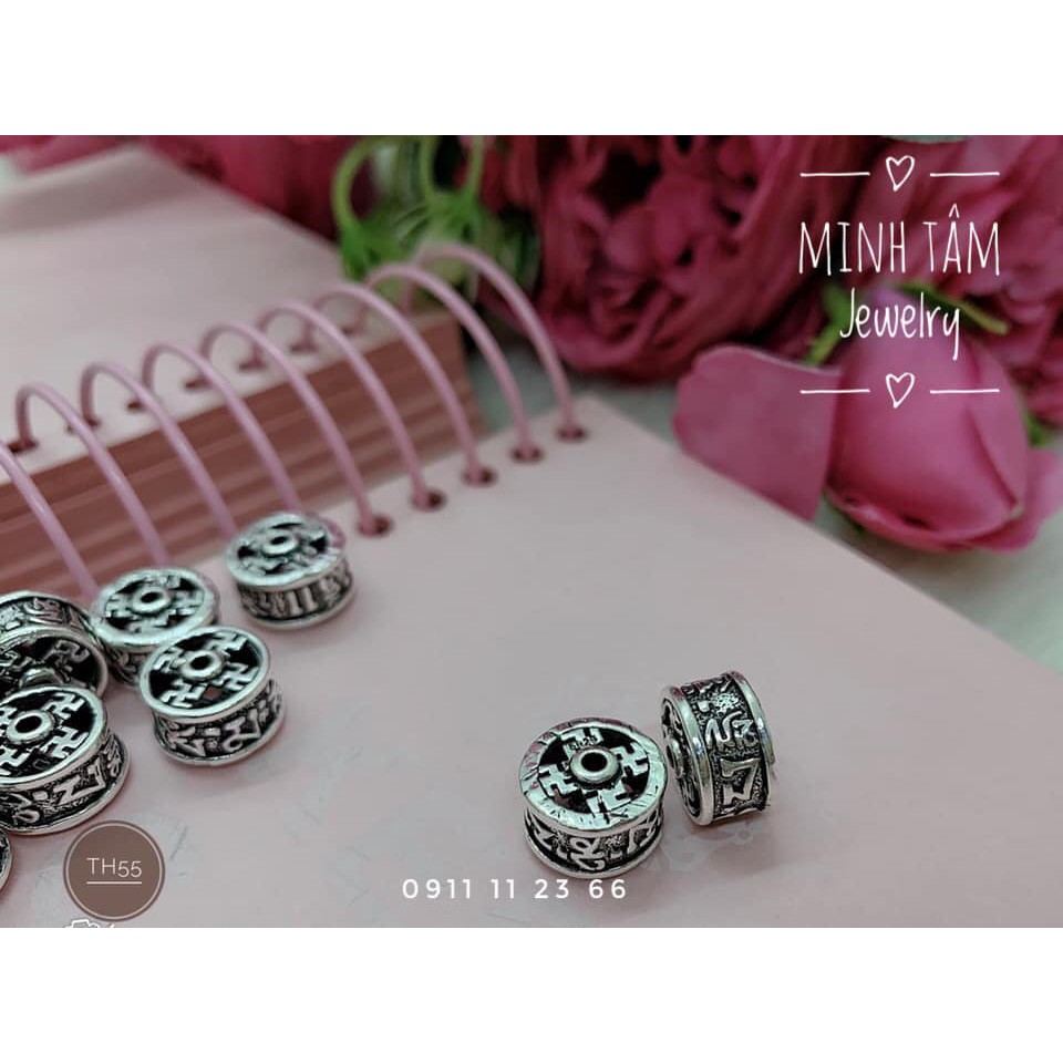 Charm bạc 925 lu thống khắc chú Omani và chữ Vạn-Minh Tâm Jewelry
