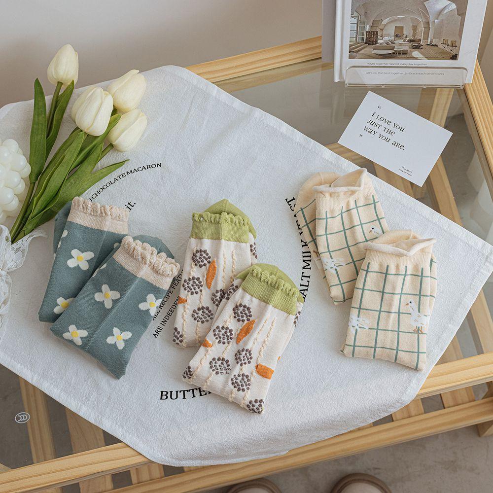Vớ Cotton Cổ Vừa Thoáng Khí In Họa Tiết Hoa Dễ Thương Phong Cách Hàn Quốc Thời Trang Cho Nữ
