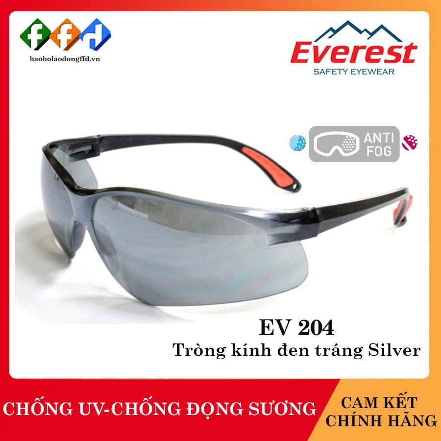 Kính bảo hộ Everest EV204 mắt kính đen tráng bạc, Kính chống tia UV,chống bụi,đọng sương, Bảo vệ mắt khi đi xe, lao động