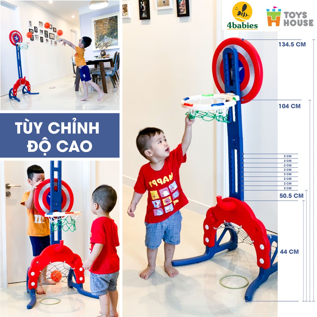 Bộ đồ chơi thể thao đa năng cho bé: Bóng đá, ném vòng, bóng rổ hình khiên KT 156*63*49 CAYABE WM19041-O , màu cam