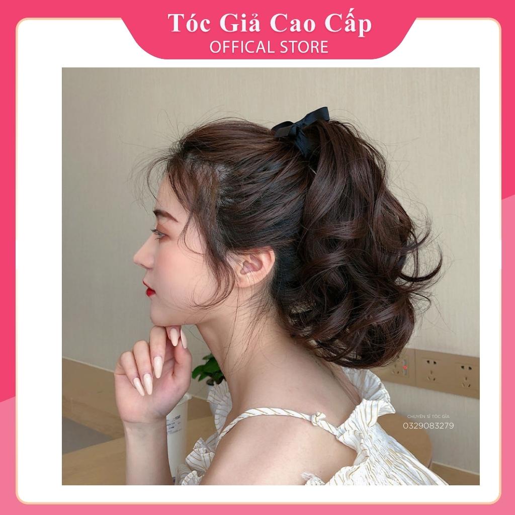 Tóc giả nữ đẹp xoăn ngắn cột 25m, tóc tơ cao cấp, mã c25