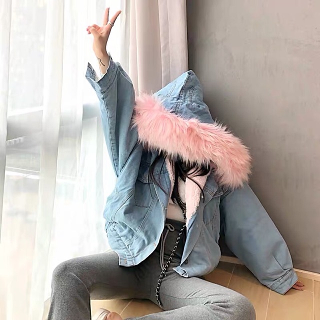 Khoác bò mũ lông