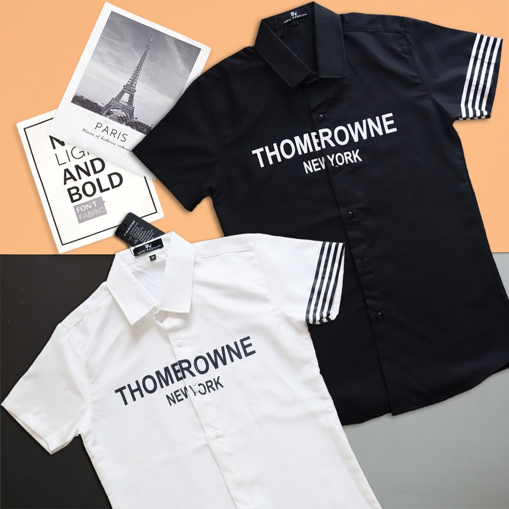 Áo Sơ Mi Nam Ngắn Tay ThomBrowww 3 Sọc Siêu Chất- Cực Ngầu - Nam Tính Cháy Phố TM