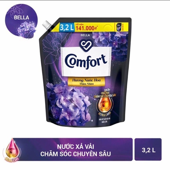 Nước xả vải Comfort Hương Nước Hoa Thiên Nhiên BELLA túi 3.2L (Tím đen)