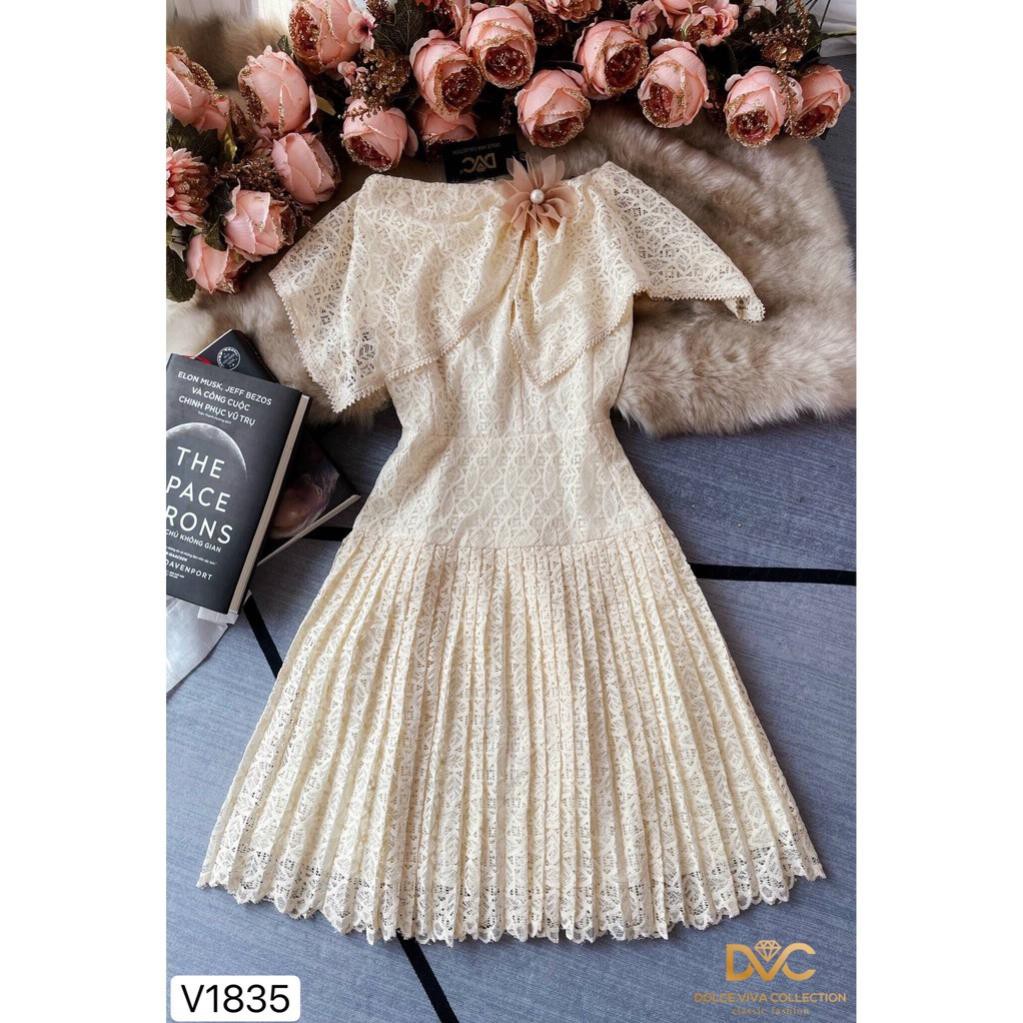 [VÁY ĐI TIỆC CAO CẤP] Váy ren tiểu thư sang chảnh đầm thiết kế màu kem | BigBuy360 - bigbuy360.vn