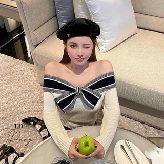 Áo trễ vai len nơ dior