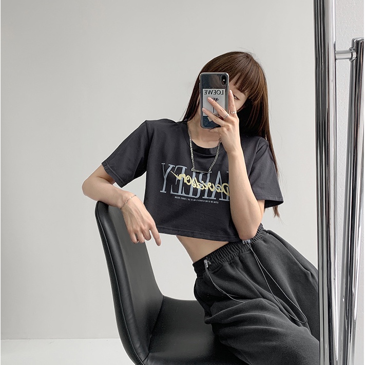 Áo Thun Ngắn Tay Cổ Tròn In Chữ Phong Cách Vintage Thời Trang