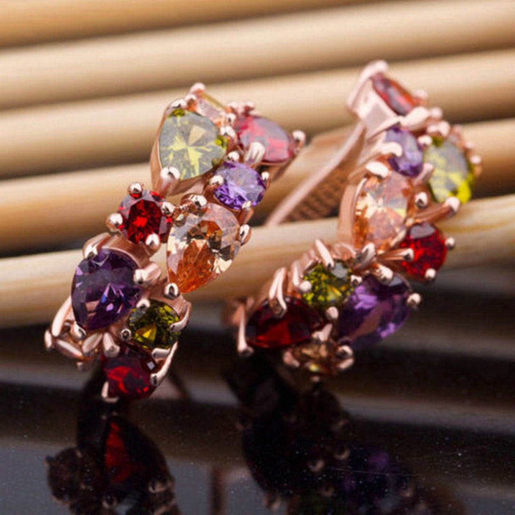 Phụ nữ thanh lịch đầy màu sắc pha lê rhinestone hợp kim ear studs bông tai trang sức