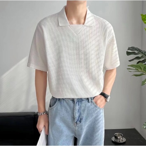 Áo Thun Polo Ngắn Tay Màu Sắc Đơn Giản Phong Cách Hàn Quốc Cho Nam