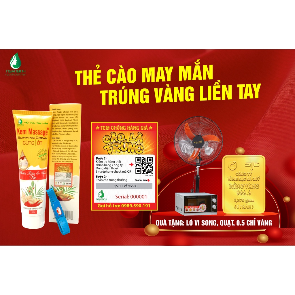Kem massage gừng ớt Ngân Bình 150gr giảm mỡ đùi, mỡ bụng hiệu quả