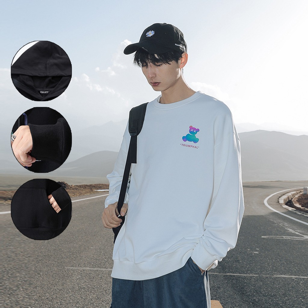 Áo Sweater Phản Quang HALEY trắng hình gấu Sedimented Unisex Form Suông Chất nỉ bồng đẹp mã HD73