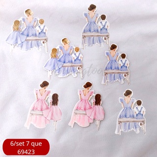 Trang trí bánh que cắm giấy mẹ con 7 que sp069423