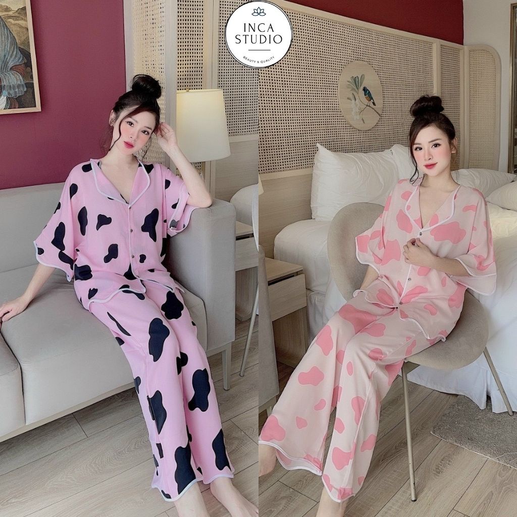 (Cam kết loại 1) Đồ ngủ Pyjama lụa mango họa tiết cao cấp INCA05- Free size dưới 65kg, Lụa mango thoáng mát