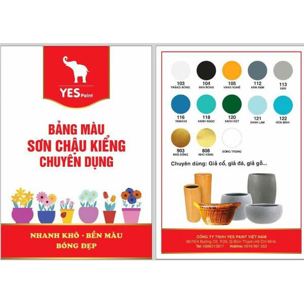 Combo sơn chậu hệ thơm Yes Paint ( 1 trắng 800g, 1 đen 800kg, 1 đồng đỏ 200g, 1 dầu bóng 800kg và 2 lít dung môi pha)