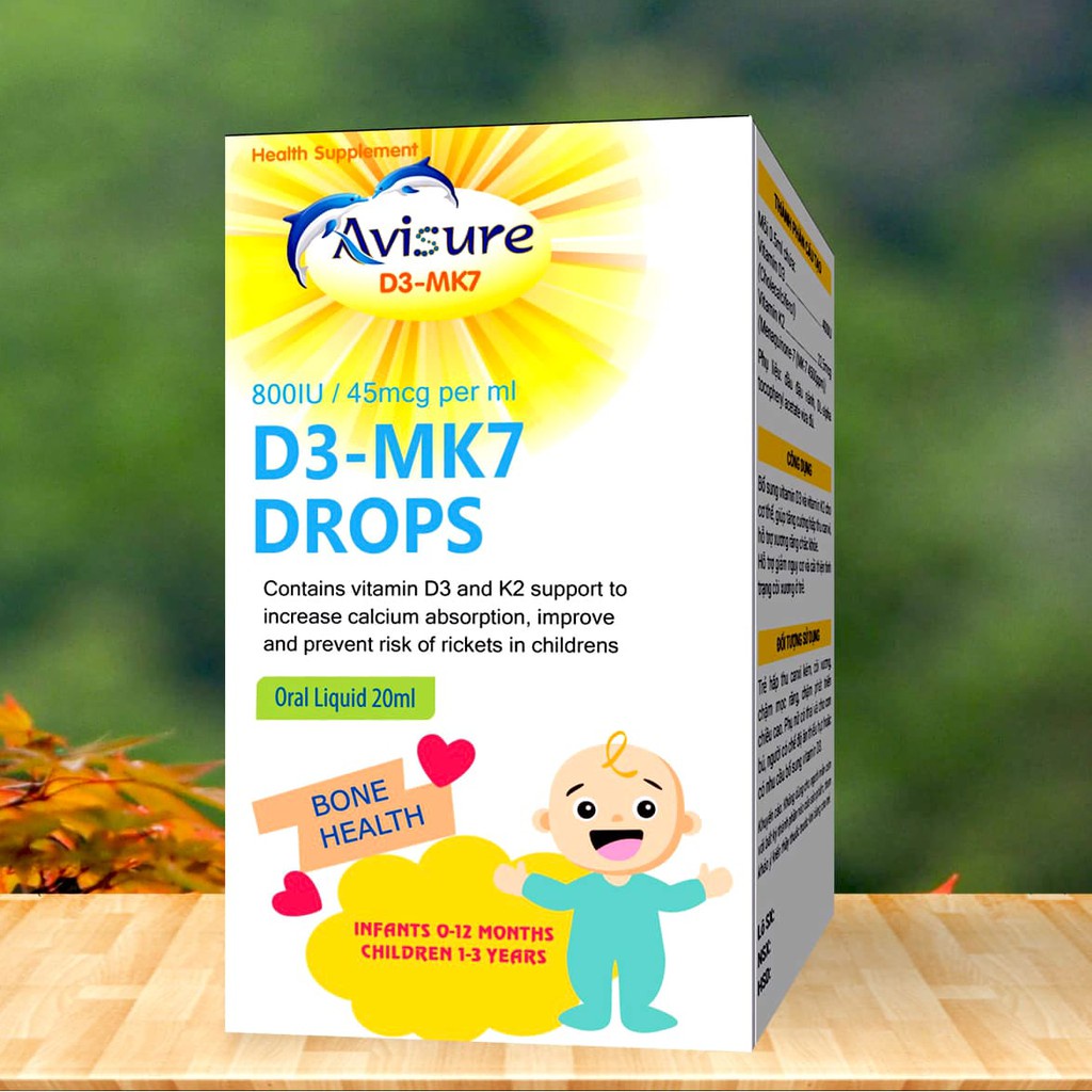 Avisure D3 - MK7 Drops - Bổ sung Vitamin d3 k2, canxi cho bé, giúp xương, răng chắc khỏe