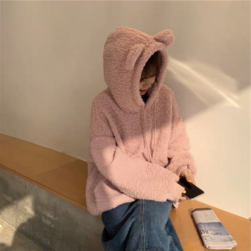 [ Order ] Áo hoodie bông xù  có mũ tai gấu siêu xinh dành cho năm 2020, hàng quảng châu loại đẹp