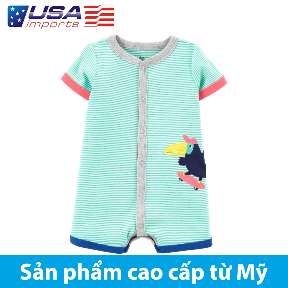 Áo liền thân dạng đùi cotton xanh thêu hình vẹt Car-tờ Auth Từ Mỹ (1K518810)
