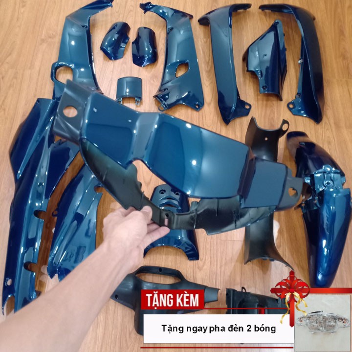 Bộ dàn áo xe WAVE anpha - Wave zx - wave 110 đời 2002-2006  màu XANH NHỚT - Tặng chiếc pha đèn 2 bóng