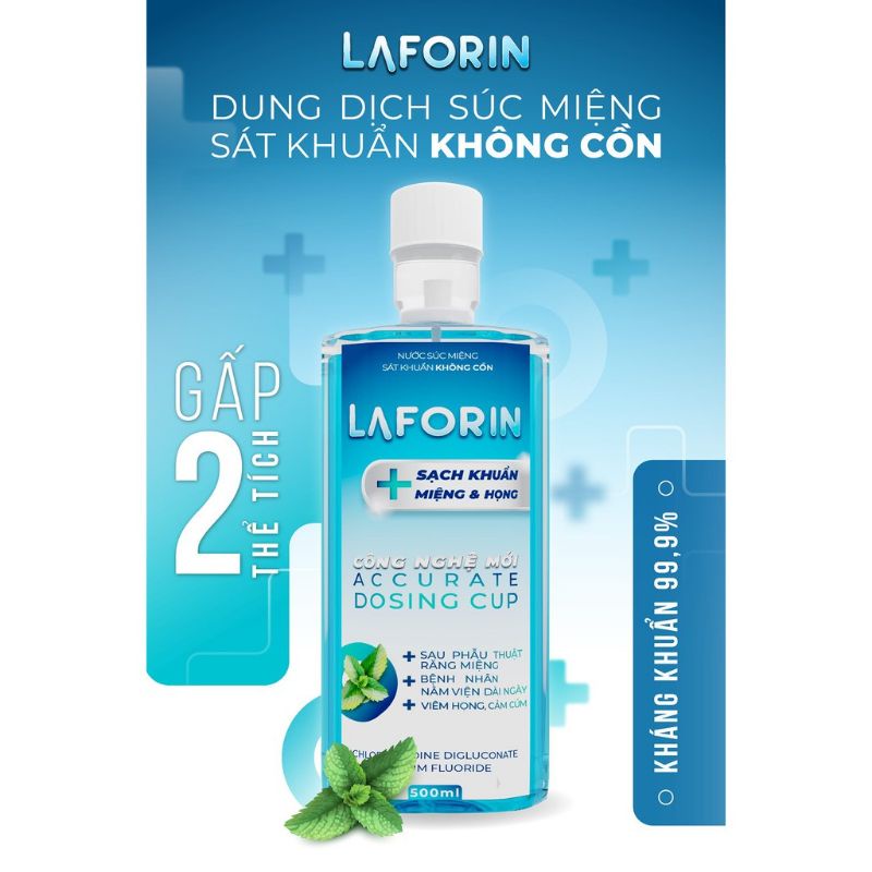 Nước súc miệng sát khuẩn không cồn Laforin 500ml màu xanh dương
