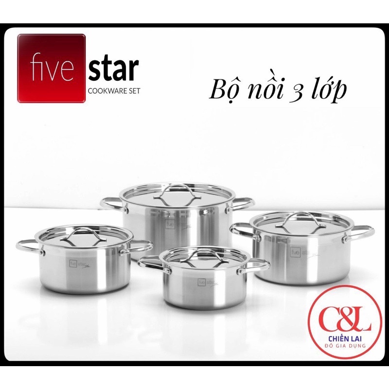 BỘ NỒI FIVESTAR 4 C 3 LỚP NĂP INOX 304.