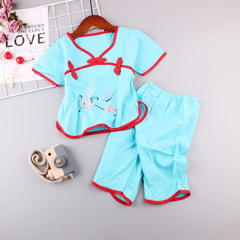 Baby Girl Suit Hanfu Quần Dài Cắt Ngắn 2 Mảnh Cotton Lụa Thêu Retro Tang Suit