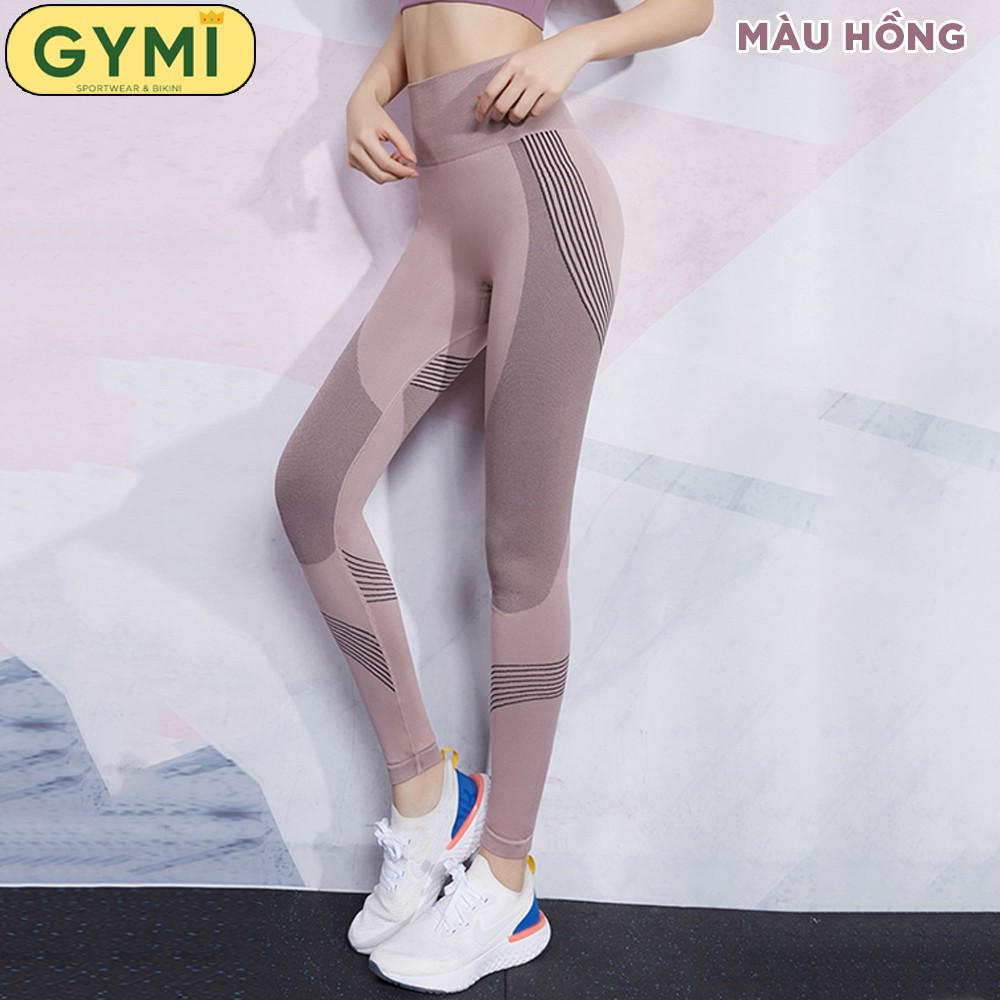 Quần tập gym yoga nữ GYMI QD05 dáng legging dài chất dệt kim lưng cao nâng mông thể thao