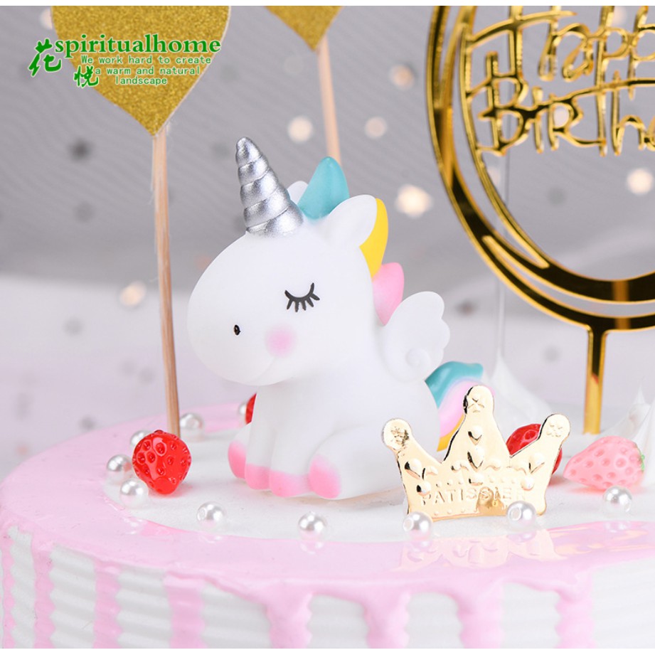 Ngựa 1 sừng dễ thương trang trí bánh, kì lân ngồi dễ thương, ngựa Unicorn